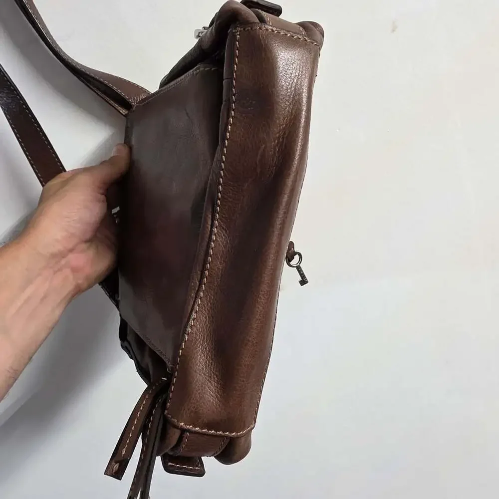 Fossil Brown Leather Crossbody Shoulder Bag with Key Charm